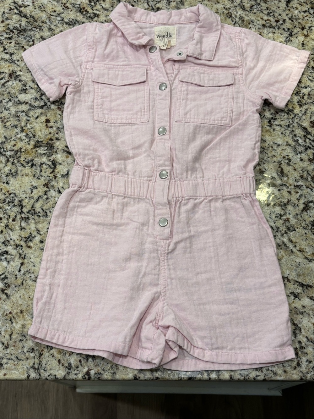 Vignette Pink Short-Sleeve Cotton Romper for Kids 0237